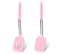 Homikit Espátula de silicona con mango de acero inoxidable, 2 unidades, resistente al calor, espátula ranurada, color rosa