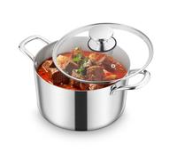 Homikit Olla grande de 24 cm, 5,3 L, para inducción, de 3 capas, de acero inoxidable, para todo tipo de cocinas, acero inoxidable pulido, con tapa de cristal, apta para lavavajillas