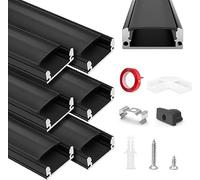 HOMMAND 6 canales de aluminio en forma de U de perfil LED de 1 m con tira difusora, conectores de esquina, tapas finales, clips de montaje, soporte de tira de luz LED para interiores