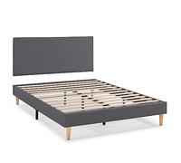 HOMN LIVING Cabecero + Base tapizada Aura 160x200 cm Color Gris Oscuro, somier tapizado, 30 cm Altura