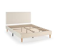 HOMN LIVING Cabecero + Base tapizada Niebla 140x190 cm Color Beige, somier tapizado, 30 cm Altura
