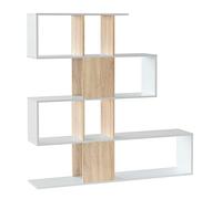 HOMN LIVING Estantería Librería Zeta Color Blanco/Roble 10 Huecos, para Salón, Comedor o Despacho, 145 cm (Ancho) 28 cm (Profundo) 145 cm (Altura)