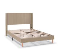 HOMN LIVING Estructura de Cama tapizada Noelia de 30 cm, Base para colchón 150x190 cm, Somier de láminas de Madera, Montaje Sencillo, Beige