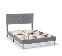 HOMN LIVING Estructura de Cama tapizada ROSI de 30 cm, Base para colchón 150x190 cm, Somier de láminas de Madera, Montaje Sencillo, Gris Oscuro