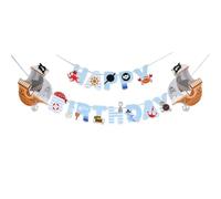 HOMOBABE Banner de Fiesta Pirata para Cumpleaños Infantil Banderines Colgantes de Papel y Cartel de Feliz Cumpleaños para Ambiente Festivo y Divertido