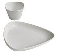 HOMOBABE Juego de Platos Ahorro de Espacio con Diseño Irregular de Porcelana Blancos para Servir Ensaladas y Taza para Salsa, Adecuado para Restaurante y Buffet
