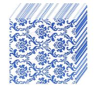 HOMOBABE Servilletas de Papel Impresas en Azul y Blanco, 80 Unidades para Uso en Cenas y Entretenimiento Diario, Servilletas para Decoración y Eventos