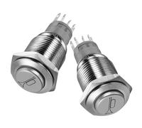 HOMOCONO Interruptor Paquete de 2 Piezas Metálico de 16mm de Botón Pulsador Diseño Autoreestable para Coche y Barco para Proyectos y Modificaciones Automotrices