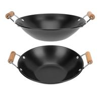 HOMOCONO Juego de 2 Ollas Wok de Metal con Mango de Madera, Resistentes al Calor y Fáciles de Limpiar, Ideales para Cocinar en Casa o Camping