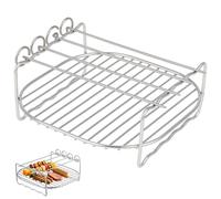 Homoyoyo Parrilla Rectangular de Acero Inoxidable de Doble Capa para | Accesorio para Freidora de Aire y Barbacoa, Color Plata, Resistente Deformación, Uso Versátil