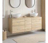 Hompiper Mueble de baño montado en Pared con Lavabo y Armario, 4 cajones, Roble Sonoma, 49.5x35x63 cm, Madera de ingeniería, Ahorra Espacio, fácil Cuidado, baños pequeños y medianos.