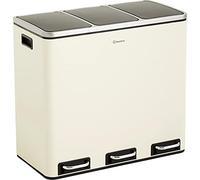 Homra Cubo de Basura de Pedal Sparq 3x18 Litros | 54 Litros Sistema Selectivo de Clasificación de Residuos | Cierre Suave | Papelera de Reciclaje Rectangular | Acero Inoxidable | Blanco crema