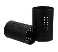 HOMSFOU 2 Piezas Porta Cubiertos de Acero Inoxidable Negro, Redondo | Recipiente para Utensilios de Cocina, Mantiene Secos los Cubiertos, Organización Multipropósito, Elegante