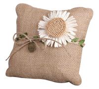 HOMSFOU Almohada para Anillo de Matrimonio Rústica Cuadrada de Yute Color Caqui Flores de Margarita para Decoración de Boda y Fiesta Nupcial