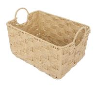 HOMSFOU Cesta Ligera y Ahorra Espacio de Almacenamiento Artesanal de Cuerda de Papel Doble Asa Redonda , Diseño Rectangular y Estilo Boho Hogar para Libros y Toallas en Cocina o Área