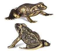 HOMSFOU Juego de Estatua de Rana de latón Antigua, Figura de Rana, decoración pequeña, Figura de de latón Dorado para Escritorio, Sala de Estar, Oficina, Feng Shui, decoración 1,18 x 1,18 x