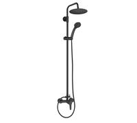 HOMSSY Columna de Ducha Negra con Monomando - Conjunto de Ducha con Rociador Superior de 20 cm, Ducha de Mano, Flexo de Acero Inoxidable, Barra de Pared Ajustable, Inversor Cerámico - Material Latón