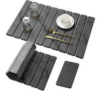 HOMTY Tapete grande de piedra para secar platos, tapete de cocina de piedra de diatomeas con base de PVC antideslizante, 23.6 x 15.4 pulgadas y 4 x 8 pulgadas, juego de 2 piezas, gris, tapete