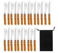 HOMURY Cubertería de carne de 24 piezas, cuchillería para 12 personas, cuchillos para bistec y bistec, cubiertos de acero para bistec (marrón retro)
