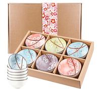 HOMURY Juego de 6 cuencos para cereales, 300 ml, cuencos de postre de porcelana, pequeños cuencos de cerámica de colores, cuencos de cerámica japonesa, juego de cuencos para aperitivos, arroz,