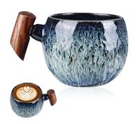 HOMURY Taza japonesa de 230 ml con mango de madera, taza de café de cerámica japonesa, taza de té vintage, taza de desayuno de cereales para espresso, café con leche, té matcha, té verde
