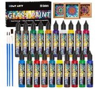 HOMY ARTY Pintura para Cristal 20 x 30 ml con 3 Pinceles, Pintura Vidrio Permanente Secado Al Aire, Pinturas Ventanas Sin Horno Transparente, Intura Ceramica para Vidrio, Cerámica, Bombillas, Ventanas
