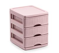 HOMYGO - Cajonera de sobremesa, plástico, 3 cajones, 17 x 13,5 x 17 cm, modelo Turia, efecto mimbre, torre almacenaje multiusos, organizador auxiliar, escritorio, baño, oficina Brown