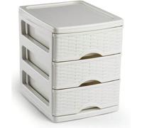 HOMYGO - Cajonera de sobremesa, plástico, 3 cajones, 17 x 13,5 x 17 cm, modelo Turia, efecto mimbre, torre almacenaje multiusos, organizador auxiliar, escritorio, baño, oficina Brown