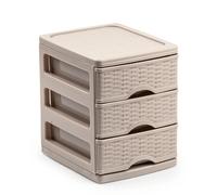 HOMYGO - Cajonera de sobremesa, plástico, 3 cajones, 17 x 13,5 x 17 cm, modelo Turia, efecto mimbre, torre almacenaje multiusos, organizador auxiliar, escritorio, baño, oficina Brown