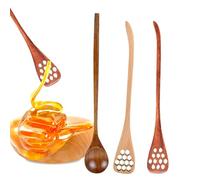 Honey Stick - 3 cucharas de madera versátiles con mango largo | Reutilizable para té de café con miel | Cazuela redonda y cacerola de panal para servir y revolver | Utensilio de c