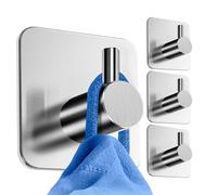 HoneyHolly Ganchos Adhesivos Para Pared, 4 Piezas Colgadores Adhesivos Resistentes, Acero Inoxidable, Colgadores Adhesivos Resistentes, sin Taladrar, Colgador Toalla Baño para Cocina, Baño, Aseo