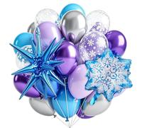 Hongplus Globos de Frozen, globos transparentes de color azul, gris y morado con copos de nieve, globos de papel de aluminio para invierno, cumpleaños, fiesta de nieve, baby shower, boda, decoración