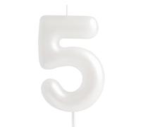 Hongplus Vela de cumpleaños en forma de número 5 de macarrón, velas de cumpleaños blancas para pasteles, decoraciones de fiesta de cumpleaños 5