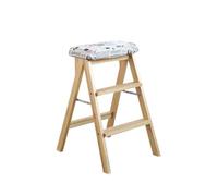 HONKERW Taburete Plegable Taburete de Escalera Plegable, Banco Alto portátil, Silla de Escalera de Madera Maciza, Adecuado for Cocina, baño y Oficina. Escalera(Rice Flag)