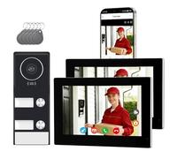 Honmidatek Videoportero 2 Hilos, Timbre Video Sistema Intercomunicador, 2 Videoporteros Táctil 7'', Desbloqueo en Remoto por App/RFID, Detección de Persona, Audio Bidireccional, Kit para 2 familias