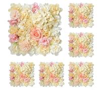 Honseadek Paquete de 6 paneles de pared de flores artificiales, hortensias de seda, telón de fondo 3D, malla flexible para boda, ceremonia, arco de fiesta, decoración de eventos (amarillo rosa)