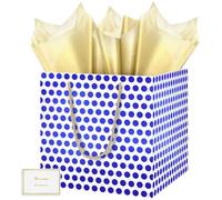 HONTIUS 11.8" Cuadrado Bolsa Regalo, Puntos Azul Bolsa Regalo Grande con Papel de Pañuelos de Papel y Tarjetas, 30*30*30cm Bolsas de Regalo Gift Bags para Cumpleaños Fiestas Navidad boda 1 Piezas C