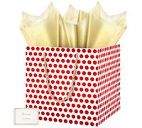 HONTIUS 11.8" Cuadrado Bolsa Regalo, Puntos Rojos Bolsa Regalo Grande con Papel de Pañuelos de Papel y Tarjetas, 30*30*30cm Bolsas de Regalo Gift Bags para Cumpleaños Fiestas Navidad boda 1 Piezas B