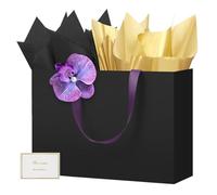HONTIUS 15.75'' Bolsa de Regalo Grandes, Bolsas de Regalo para Presentes con Clip de Orquídea con Papel de Seda y Tarjeta, 40*30*12.5cm para Boda, Cumpleaños, Fiesta, Regalo Dama Navidad Aniversario B