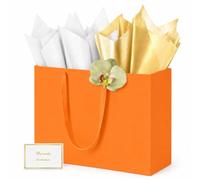 HONTIUS 15.75'' Bolsa de Regalo Grandes, Bolsas de Regalo para Presentes con Clip de Orquídea con Papel de Seda y Tarjeta, 40*30*12.5cm para Boda, Cumpleaños, Fiesta, Regalo Dama Navidad Aniversario E