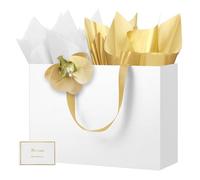 HONTIUS 15.75'' Bolsa de Regalo Grandes, Bolsas de Regalo para Presentes con Clip de Orquídea con Papel de Seda y Tarjeta, 40*30*12.5cm para Boda, Cumpleaños, Fiesta, Regalo Dama Navidad Aniversario G