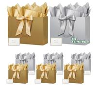 HONTIUS 15.75" Bolsa Regalo, Bolsa Regalo Grande con Papel de Pañuelos de Papel y Tarjetas, 40*30*12.5cm Bolsas de Regalo Gift Bags con Sonrisa para Cumpleaños Fiestas Celebraciones (8 Piezas mix)