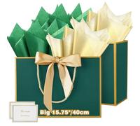 HONTIUS 15.75" Bolsa Regalo Grande, 2 Piezas Bolsas de Regalo con Papel de Pañuelos de Papel y Tarjetas, 40 * 30 * 12.5cm Bolsa Regalo XXL Gift Bags Maxi para Cumpleaños Fiestas Celebraciones Boda E