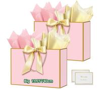 HONTIUS 15.75" Bolsa Regalo Grande, 2 Piezas Bolsas de Regalo con Papel de Pañuelos de Papel y Tarjetas, 40 * 30 * 12.5cm Bolsa Regalo XXL Gift Bags Maxi para Cumpleaños Fiestas Celebraciones Boda B