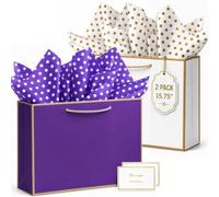 HONTIUS 2 Bolsas de Regalo Grandes con Papel de Seda y Tarjetas, 40×30×12.5 cm, Bolsas de Papel de 300 g/m² con Fondo Reforzado para Cumpleaños, Navidad y Boda C