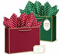 HONTIUS 2 Bolsas de Regalo Grandes con Papel de Seda y Tarjetas, 40×30×12.5 cm, Bolsas de Papel de 300 g/m² con Fondo Reforzado para Cumpleaños, Navidad y Boda F