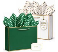 HONTIUS 2 Bolsas de Regalo Grandes con Papel de Seda y Tarjetas, 40×30×12.5 cm, Bolsas de Papel de 300 g/m² con Fondo Reforzado para Cumpleaños, Navidad y Boda D