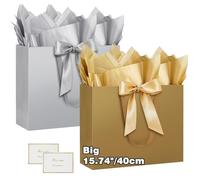 HONTIUS Bolsa de regalo extra grande - 2 UNIDS 15.75 pulgadas Vertical Bolsas de regalo con tejido de papel y tarjetas - 40*30*12.5cm Boda Cumpleaños Bolsa de regalo