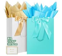 HONTIUS Bolsa Regalo, 15.75" Cuadrado Bolsa Regalo Grande con Papel de Pañuelos de Papel y Tarjetas, 40 * 30 * 12.5cm Bolsas de Regalo Gift Bags con Sonrisa para Cumpleaños Fiestas 2 piezas H