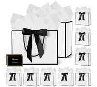 HONTIUS Bolsa Regalo Grande, 10 Piezas Bolsas para Regalos, 12.59" 32 * 25 * 11cm Bolsas Cuadradas con 10 Pañuelos de Papel 10 Tarjetas de Felicitación para Cumpleaños Blanco
